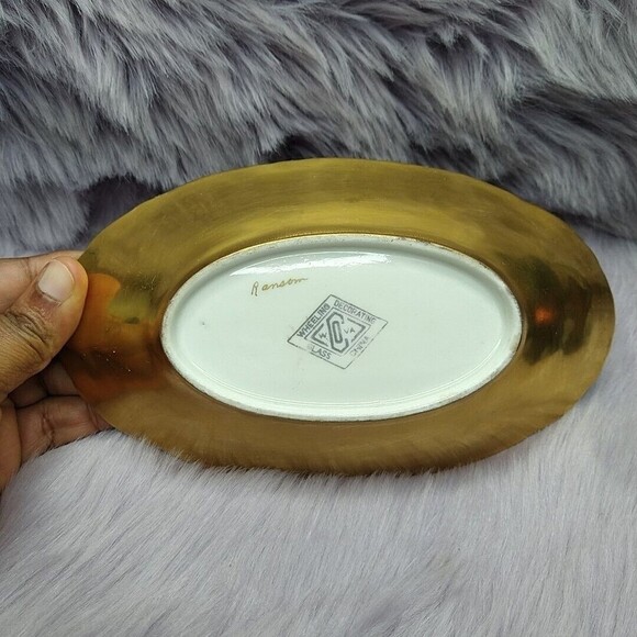 Vintage Wheeling Decorating Co Gold Etched Rose Daisy Floral Trinket Candy Dish - Picture 4 of 6